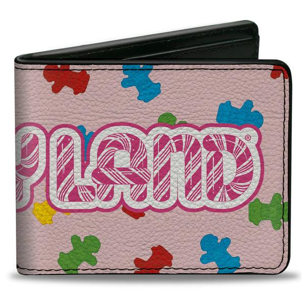Buckle-Down Bi-Fold Wallet - CANDYLAND Title Logo and Gingerbread Token Icons Scattered Pink