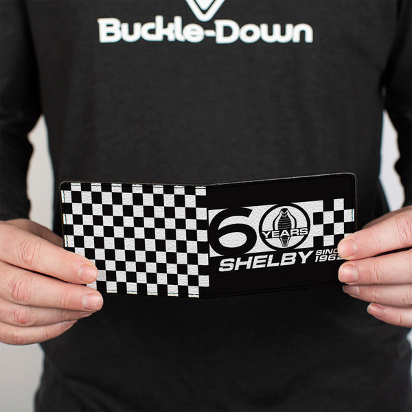 Buckle-Down Bi-Fold Wallet - Carroll Shelby 60 YEARS-SHELBY SINCE 1962 Checker Logo Black White