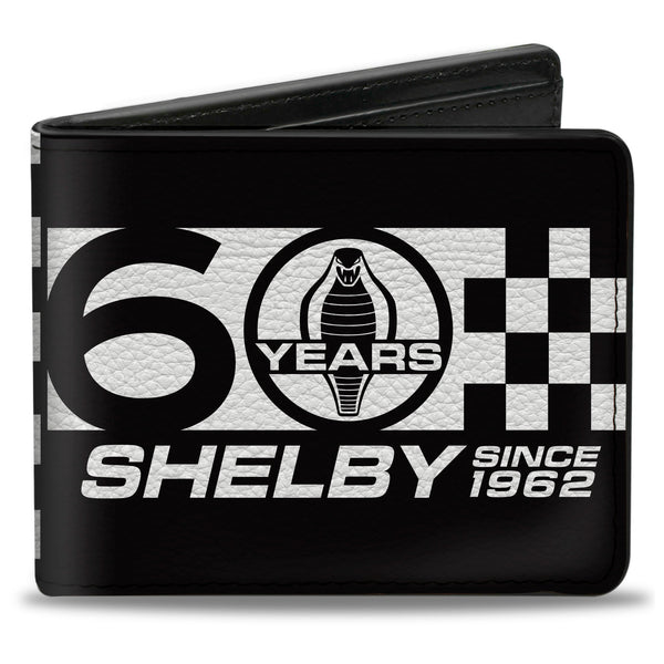 Buckle-Down Bi-Fold Wallet - Carroll Shelby 60 YEARS-SHELBY SINCE 1962 Checker Logo Black White