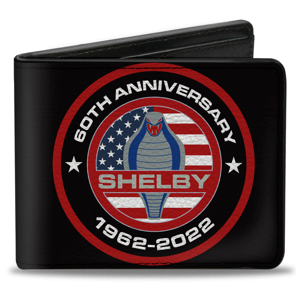 Buckle-Down Bi-Fold Wallet - Carroll Shelby 60TH ANNIVERSARY SHELBY Cobra Icon Black Red White Gray Blue