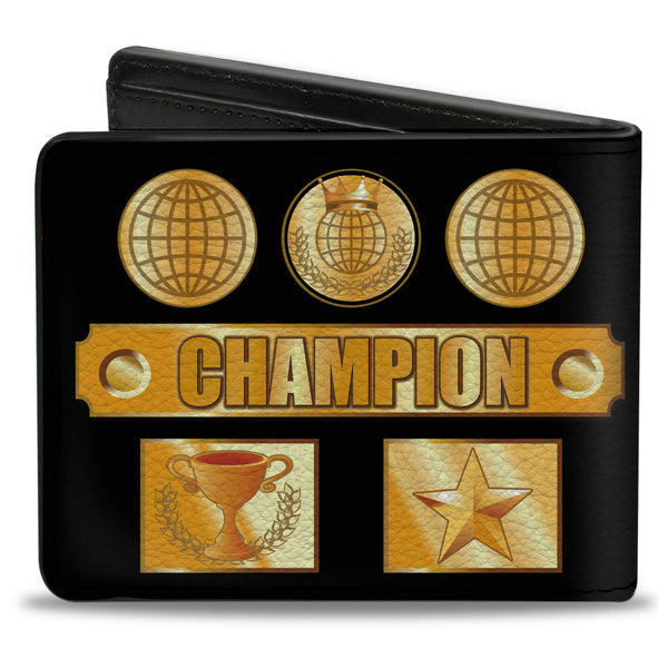 Buckle-Down Bi-Fold Wallet - CHAMPION Belt Icons Black Golds