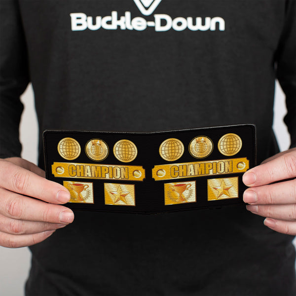 Buckle-Down Bi-Fold Wallet - CHAMPION Belt Icons Black Golds