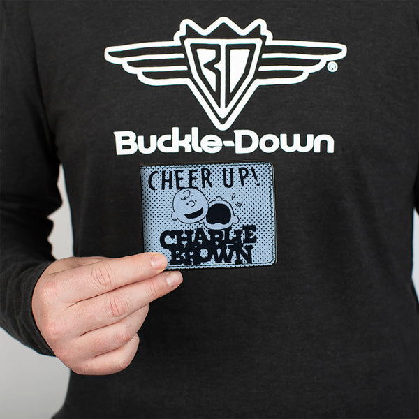 Buckle-Down Bi-Fold Wallet - CHARLIE BROWN Poses And Quotes Light Blue/Black