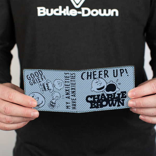 Buckle-Down Bi-Fold Wallet - CHARLIE BROWN Poses And Quotes Light Blue/Black