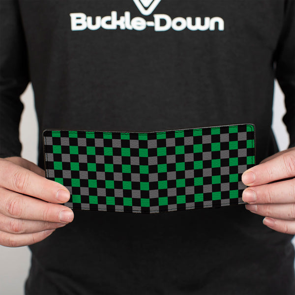 Buckle-Down Bi-Fold Wallet - Checker Black Gray 2 Green