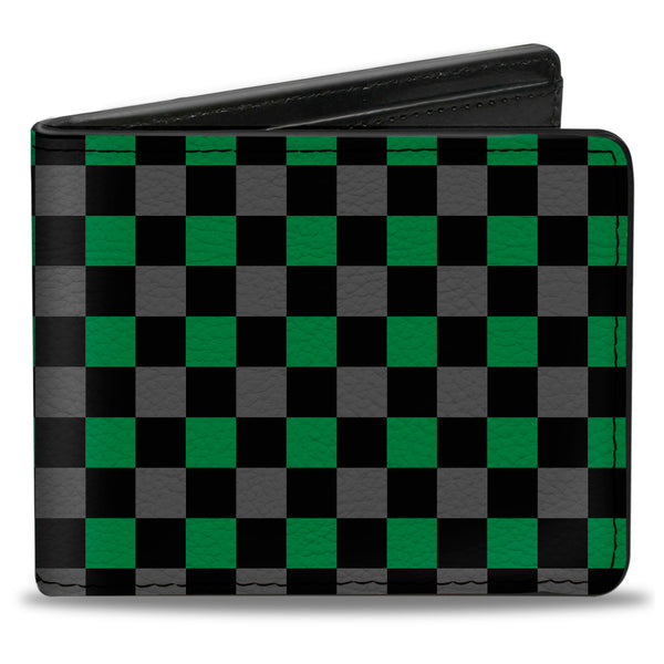 Buckle-Down Bi-Fold Wallet - Checker Black Gray 2 Green