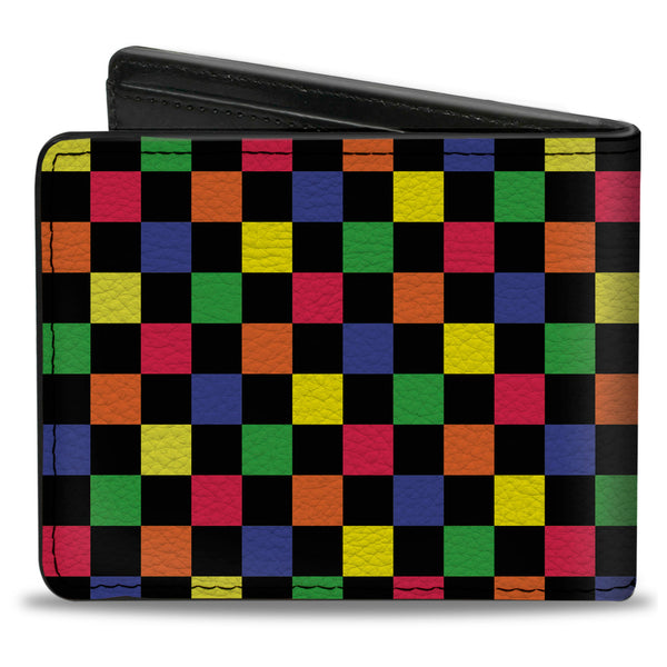 Buckle-Down Bi-Fold Wallet - Checker Black Multi Neon