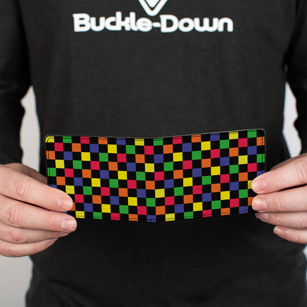 Buckle-Down Bi-Fold Wallet - Checker Black Multi Neon