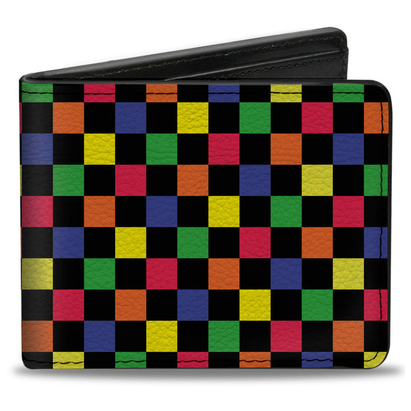 Buckle-Down Bi-Fold Wallet - Checker Black Multi Neon