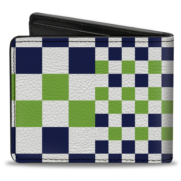 Buckle-Down Bi-Fold Wallet - Checker Blocks White Navy Neon Green