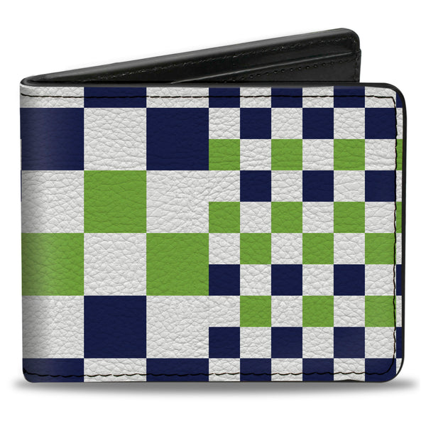 Buckle-Down Bi-Fold Wallet - Checker Blocks White Navy Neon Green