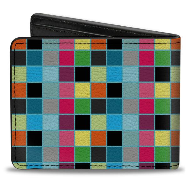 Buckle-Down Bi-Fold Wallet - Checker Bright Pastel W Outline
