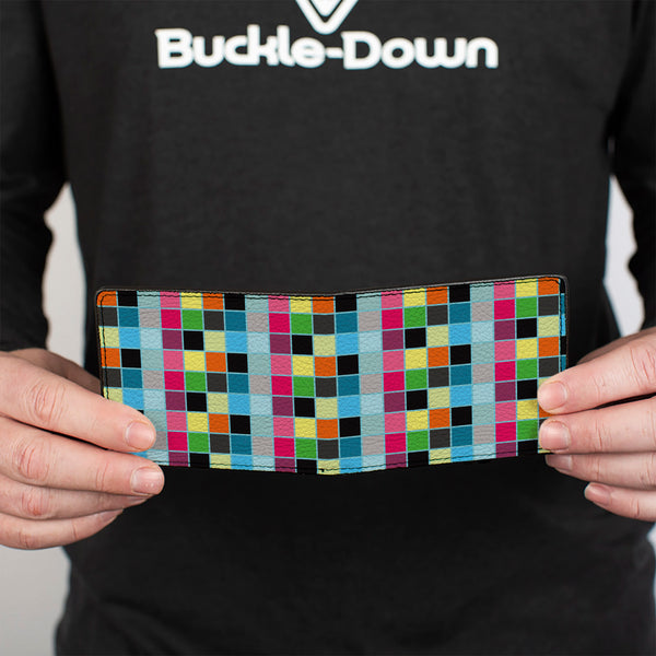 Buckle-Down Bi-Fold Wallet - Checker Bright Pastel W Outline