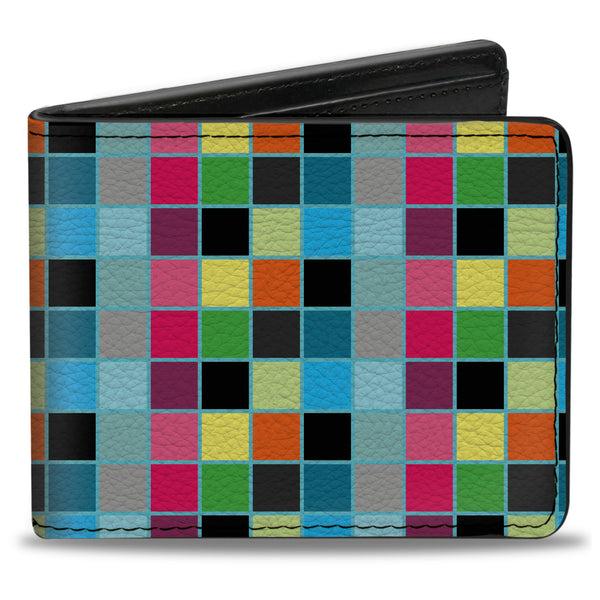 Buckle-Down Bi-Fold Wallet - Checker Bright Pastel w Outline