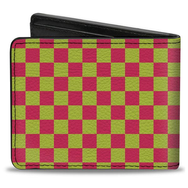 Buckle-Down Bi-Fold Wallet - Checker Fluorescent Pink Yellow