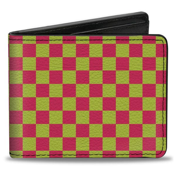Buckle-Down Bi-Fold Wallet - Checker Fluorescent Pink Yellow