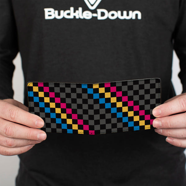 Buckle-Down Bi-Fold Wallet - Checker Stripe Black Gray Blue Gold Pink