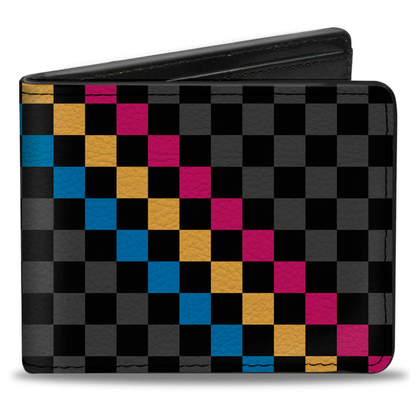 Buckle-Down Bi-Fold Wallet - Checker Stripe Black Gray Blue Gold Pink