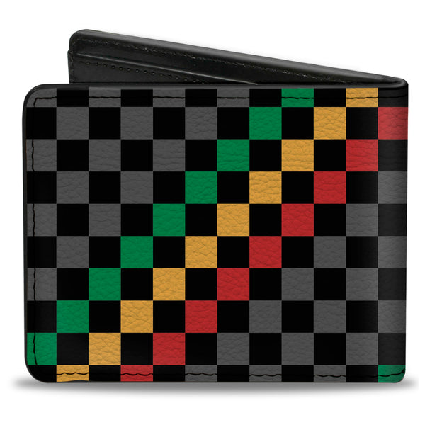 Buckle-Down Bi-Fold Wallet - Checker Stripe Black Gray Rasta