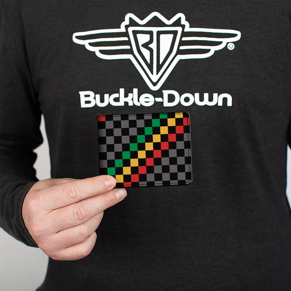 Buckle-Down Bi-Fold Wallet - Checker Stripe Black Gray Rasta