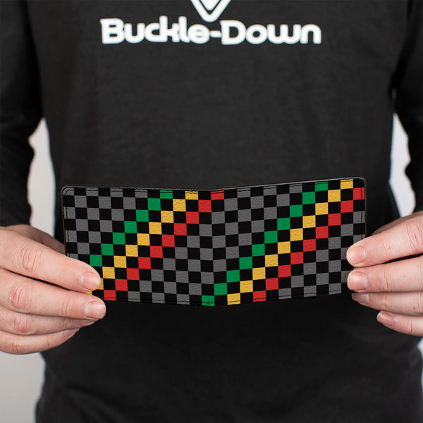 Buckle-Down Bi-Fold Wallet - Checker Stripe Black Gray Rasta