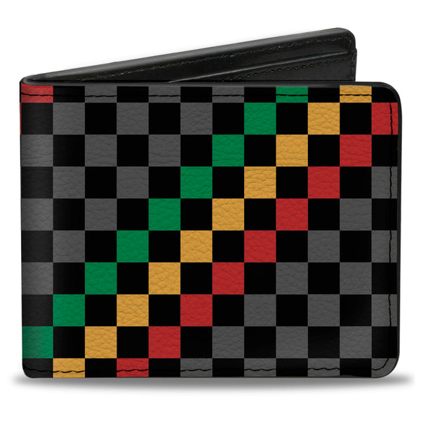 Buckle-Down Bi-Fold Wallet - Checker Stripe Black Gray Rasta