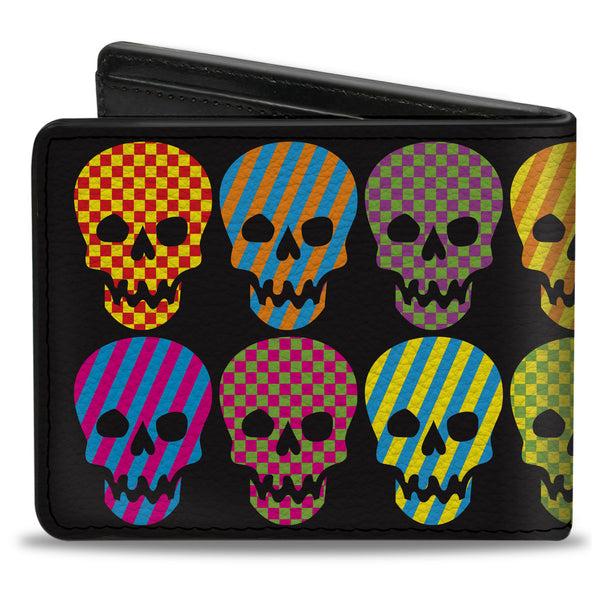 Buckle-Down Bi-Fold Wallet - Checker & Stripe Skulls Black Multi Neon