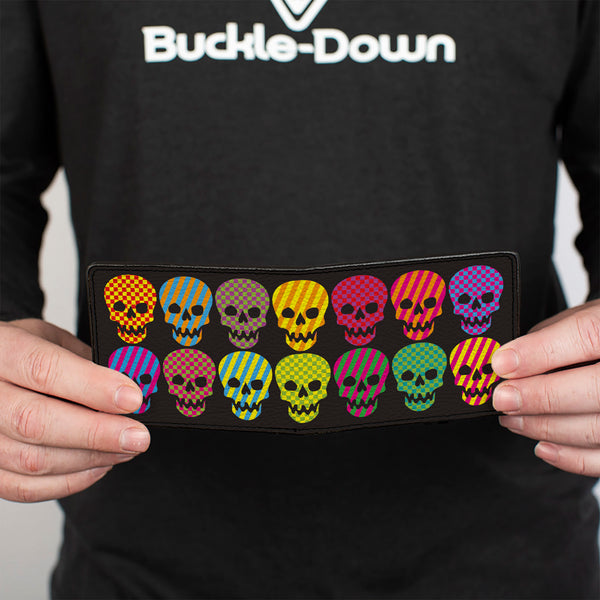 Buckle-Down Bi-Fold Wallet - Checker & Stripe Skulls Black Multi Neon