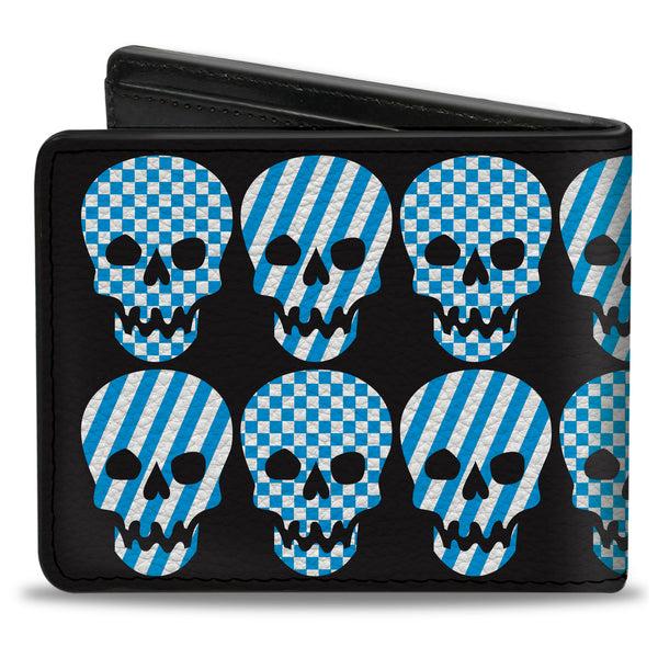 Buckle-Down Bi-Fold Wallet - Checker & Stripe Skulls Black White Baby Blue