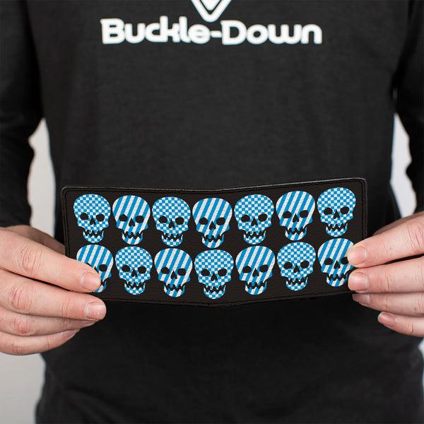 Buckle-Down Bi-Fold Wallet - Checker & Stripe Skulls Black White Baby Blue