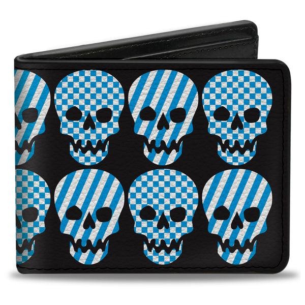 Buckle-Down Bi-Fold Wallet - Checker & Stripe Skulls Black White Baby Blue
