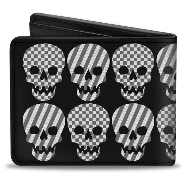 Buckle-Down Bi-Fold Wallet - Checker & Stripe Skulls Black White Gray