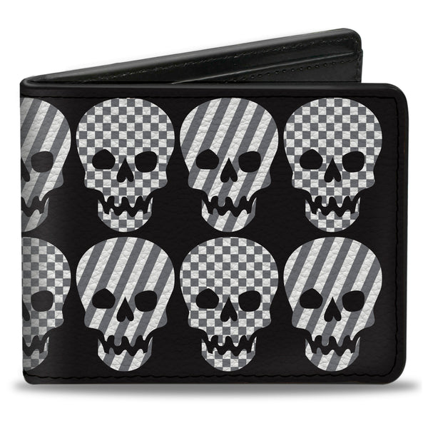 Buckle-Down Bi-Fold Wallet - Checker & Stripe Skulls Black White Gray