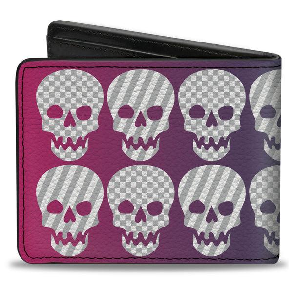 Buckle-Down Bi-Fold Wallet - Checker & Stripe Skulls Gradient Blue Fuchsia