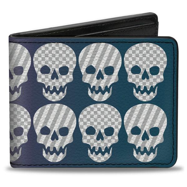 Buckle-Down Bi-Fold Wallet - Checker & Stripe Skulls Gradient Blue Fuchsia