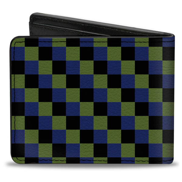 Buckle-Down Bi-Fold Wallet - Checker Trio Green Black Blue