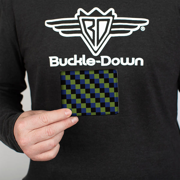 Buckle-Down Bi-Fold Wallet - Checker Trio Green Black Blue