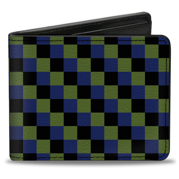 Buckle-Down Bi-Fold Wallet - Checker Trio Green Black Blue