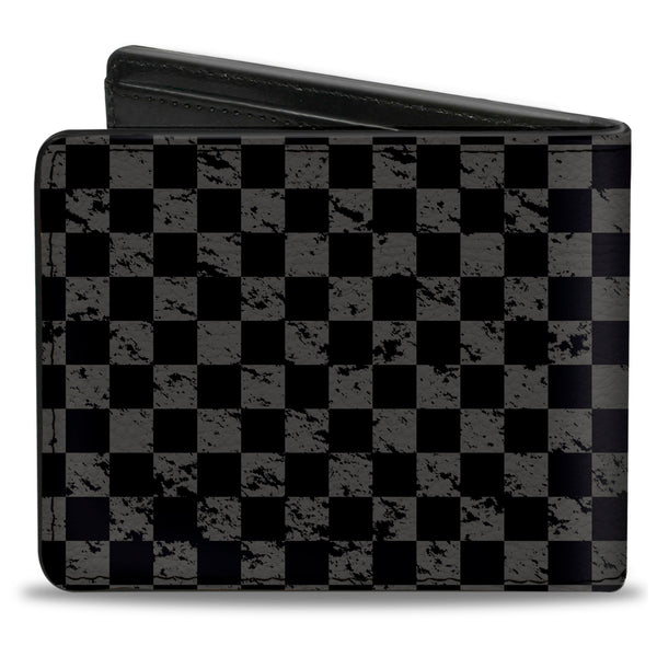 Buckle-Down Bi-Fold Wallet - Checker Weathered2 Black Gray