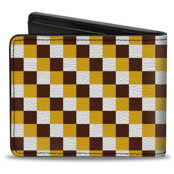 Buckle-Down Bi-Fold Wallet - Checker White Gold Brown