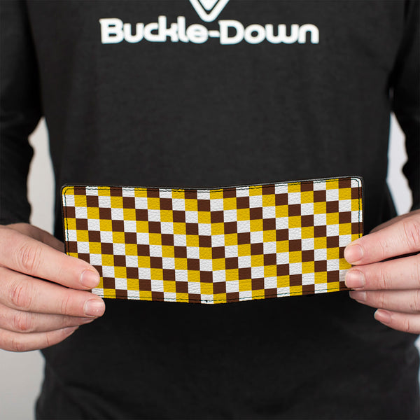 Buckle-Down Bi-Fold Wallet - Checker White Gold Brown