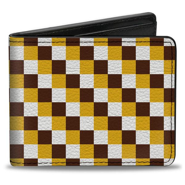 Buckle-Down Bi-Fold Wallet - Checker White Gold Brown