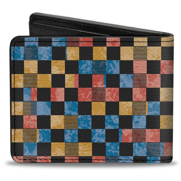 Buckle-Down Bi-Fold Wallet - Checkers Distressed Multi Color Black