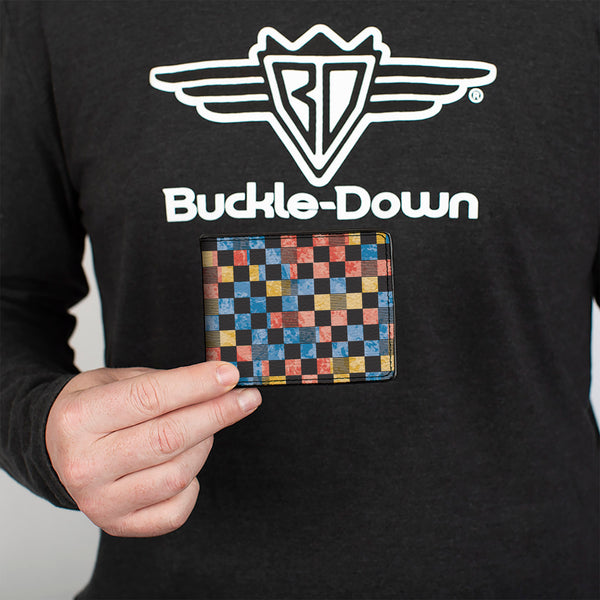 Buckle-Down Bi-Fold Wallet - Checkers Distressed Multi Color Black