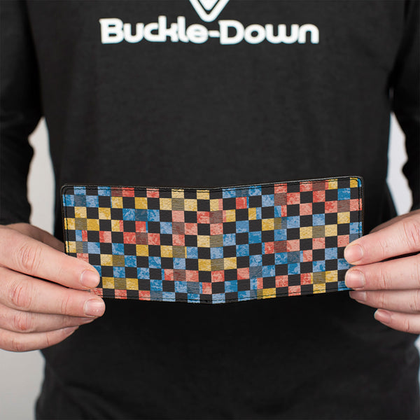 Buckle-Down Bi-Fold Wallet - Checkers Distressed Multi Color Black