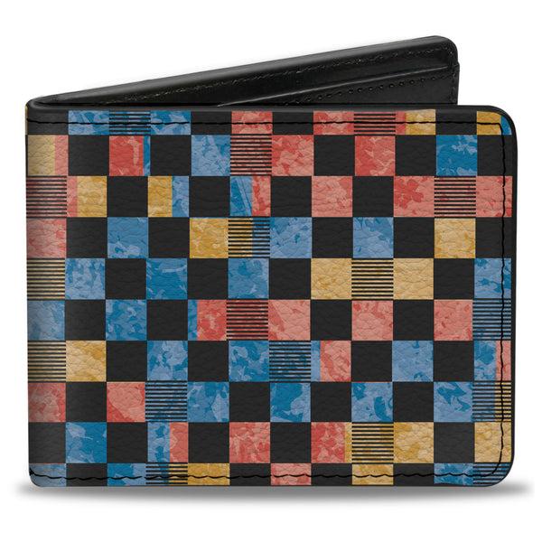 Buckle-Down Bi-Fold Wallet - Checkers Distressed Multi Color Black
