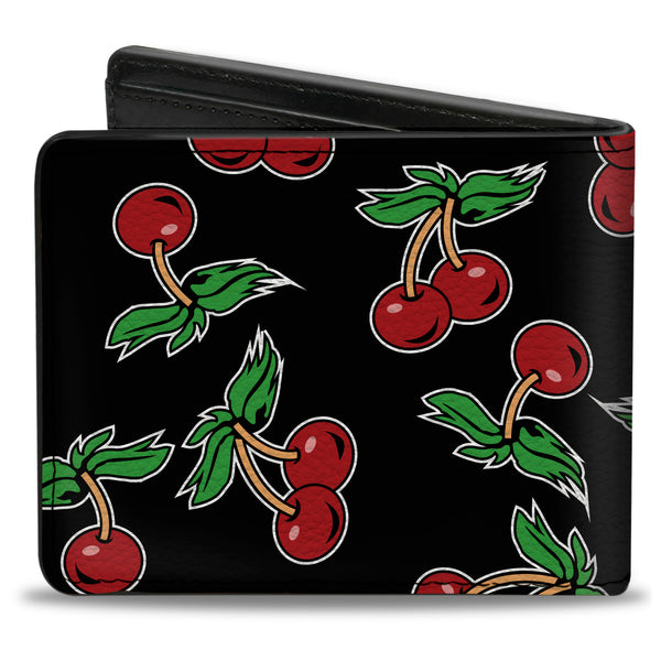 Buckle-Down Bi-Fold Wallet - Cherries Scattered Black