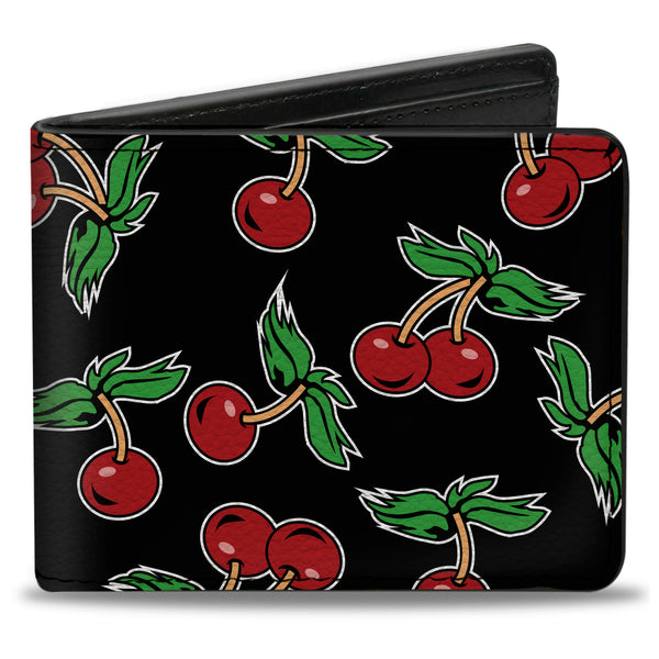 Buckle-Down Bi-Fold Wallet - Cherries Scattered Black