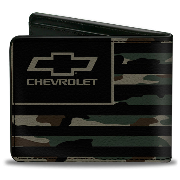Buckle-Down Bi-Fold Wallet - CHEVROLET Bowtie Americana Flag Weathered Camo Olive Black