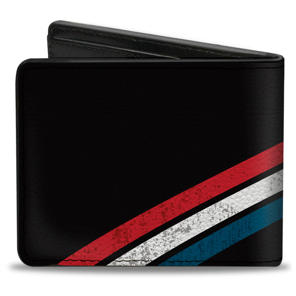 Buckle-Down Bi-Fold Wallet - CHEVROLET Bowtie Logo And Americana Stripe Black/Red/White/Blue